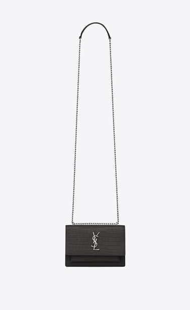 sunset chain wallet in crocodile embossed shiny leather